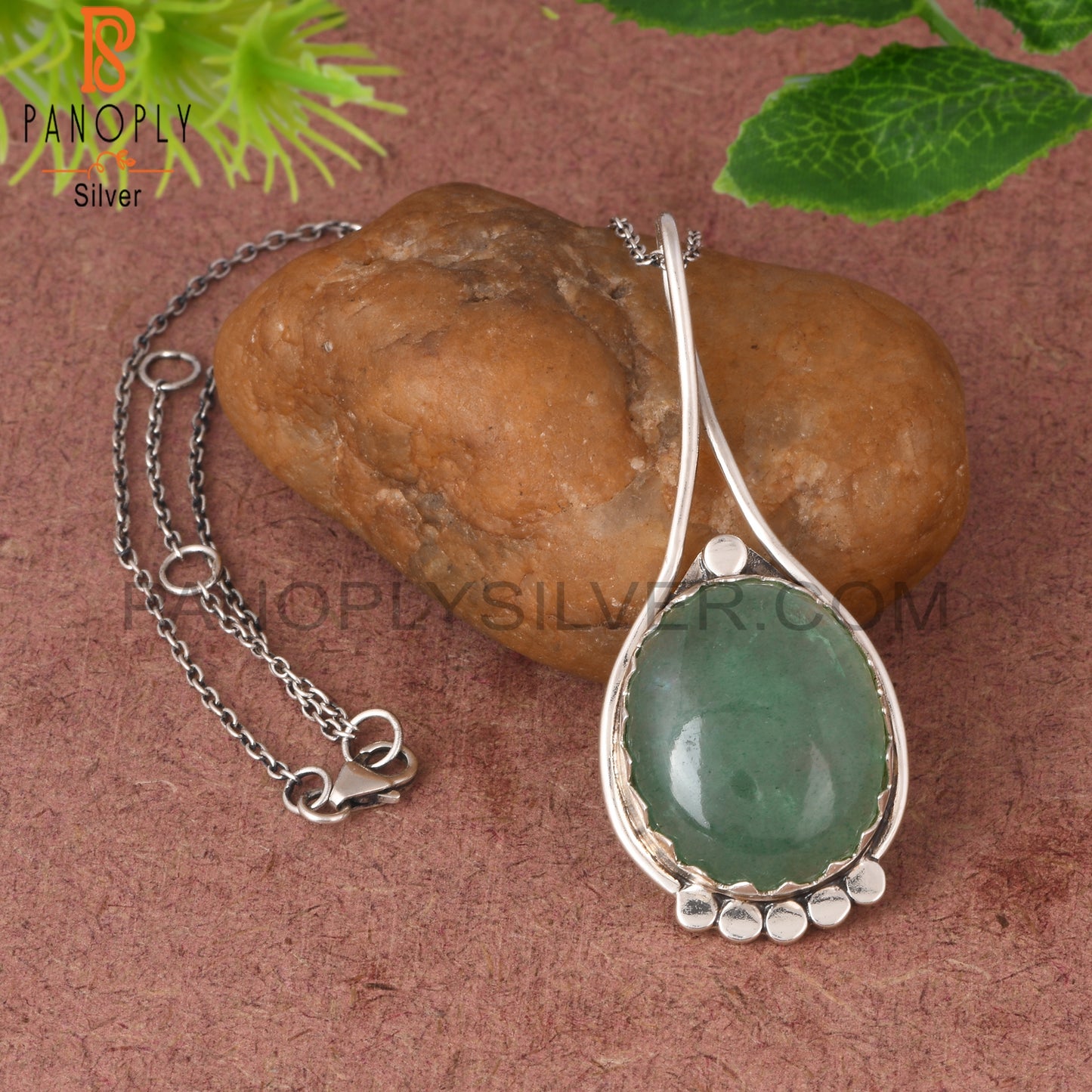 Green Strawberry Quartz Oval Shape 925 Sterling Silver Pendant