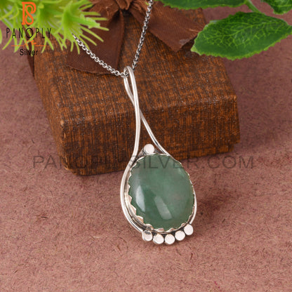 Green Strawberry Quartz Oval Shape 925 Sterling Silver Pendant