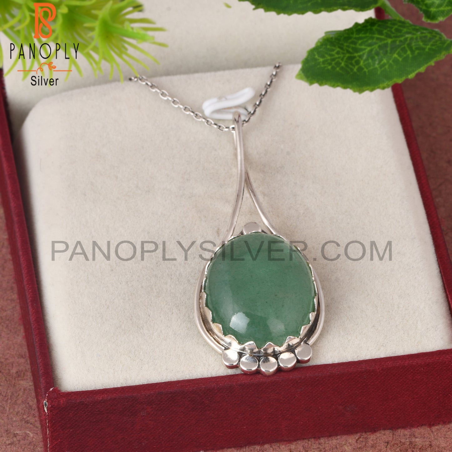 Green Strawberry Quartz Oval Shape 925 Sterling Silver Pendant