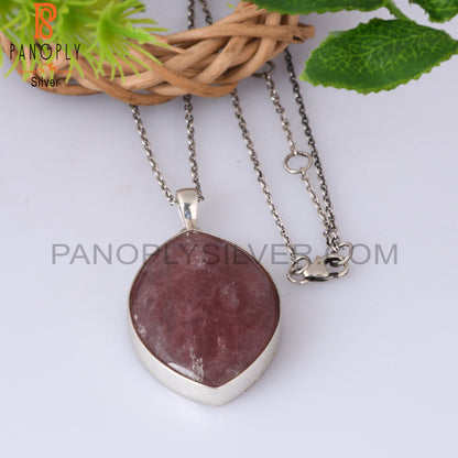 Strawberry Quartz Oval Shape 925 Silver Pendant With Chain
