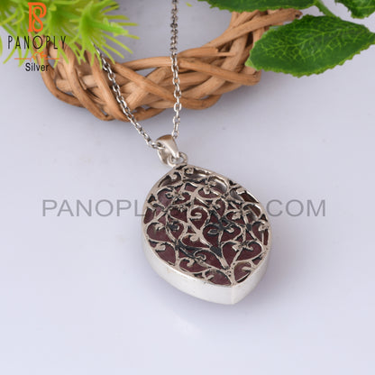 Strawberry Quartz Oval Shape 925 Silver Pendant With Chain