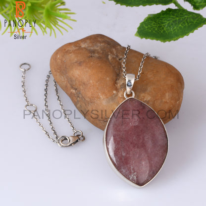 Strawberry Quartz Oval Shape 925 Silver Pendant With Chain