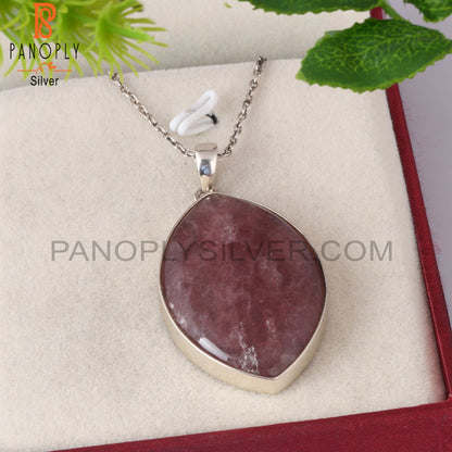 Strawberry Quartz Oval Shape 925 Silver Pendant With Chain