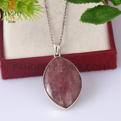 Strawberry Quartz Oval Shape 925 Silver Pendant With Chain