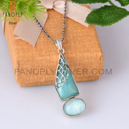 Amazonite 925 Sterling Silver Pendant With Chain