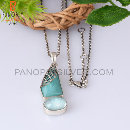 Amazonite 925 Sterling Silver Pendant With Chain