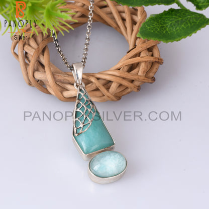 Amazonite 925 Sterling Silver Pendant With Chain