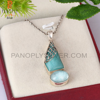 Amazonite 925 Sterling Silver Pendant With Chain