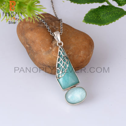 Amazonite 925 Sterling Silver Pendant With Chain