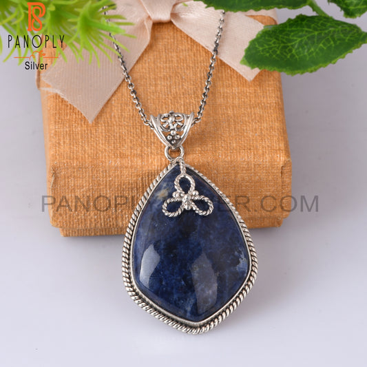 Sodalite Kite Shape 925 Sterling Silver Pendant With Chain