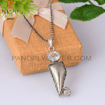 Pyrite, Green Amethyst, Crystal Quartz 925 Silver Pendant