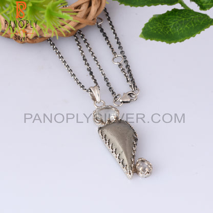 Pyrite, Green Amethyst, Crystal Quartz 925 Silver Pendant