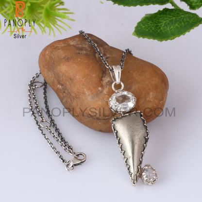 Pyrite, Green Amethyst, Crystal Quartz 925 Silver Pendant