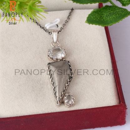 Pyrite, Green Amethyst, Crystal Quartz 925 Silver Pendant