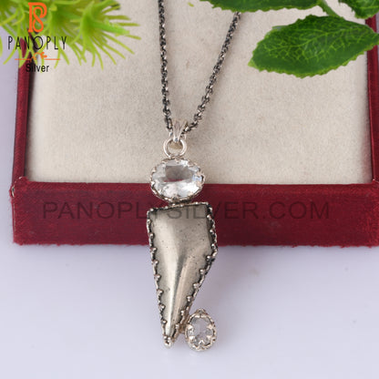 Pyrite, Green Amethyst, Crystal Quartz 925 Silver Pendant