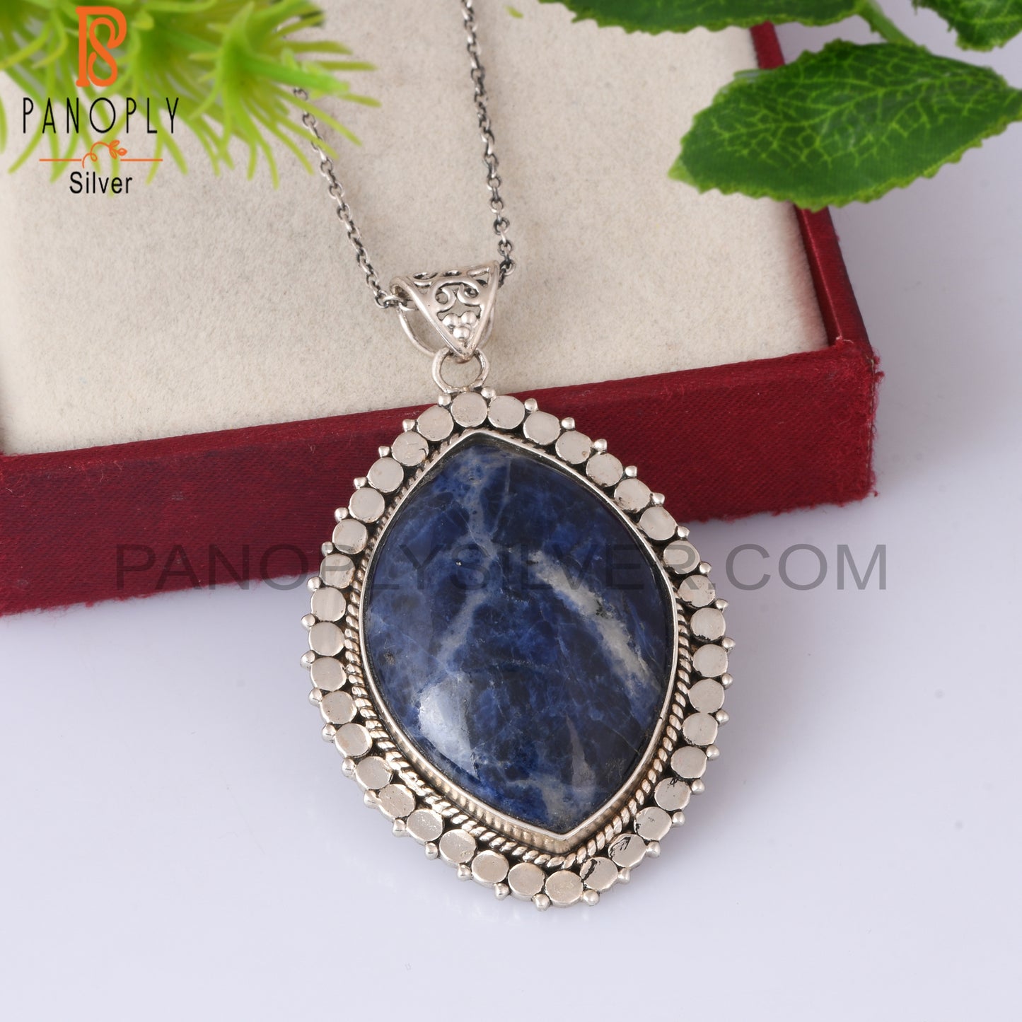 Sodalite Oval Shape 925 Sterling Silver Pendant With Chain