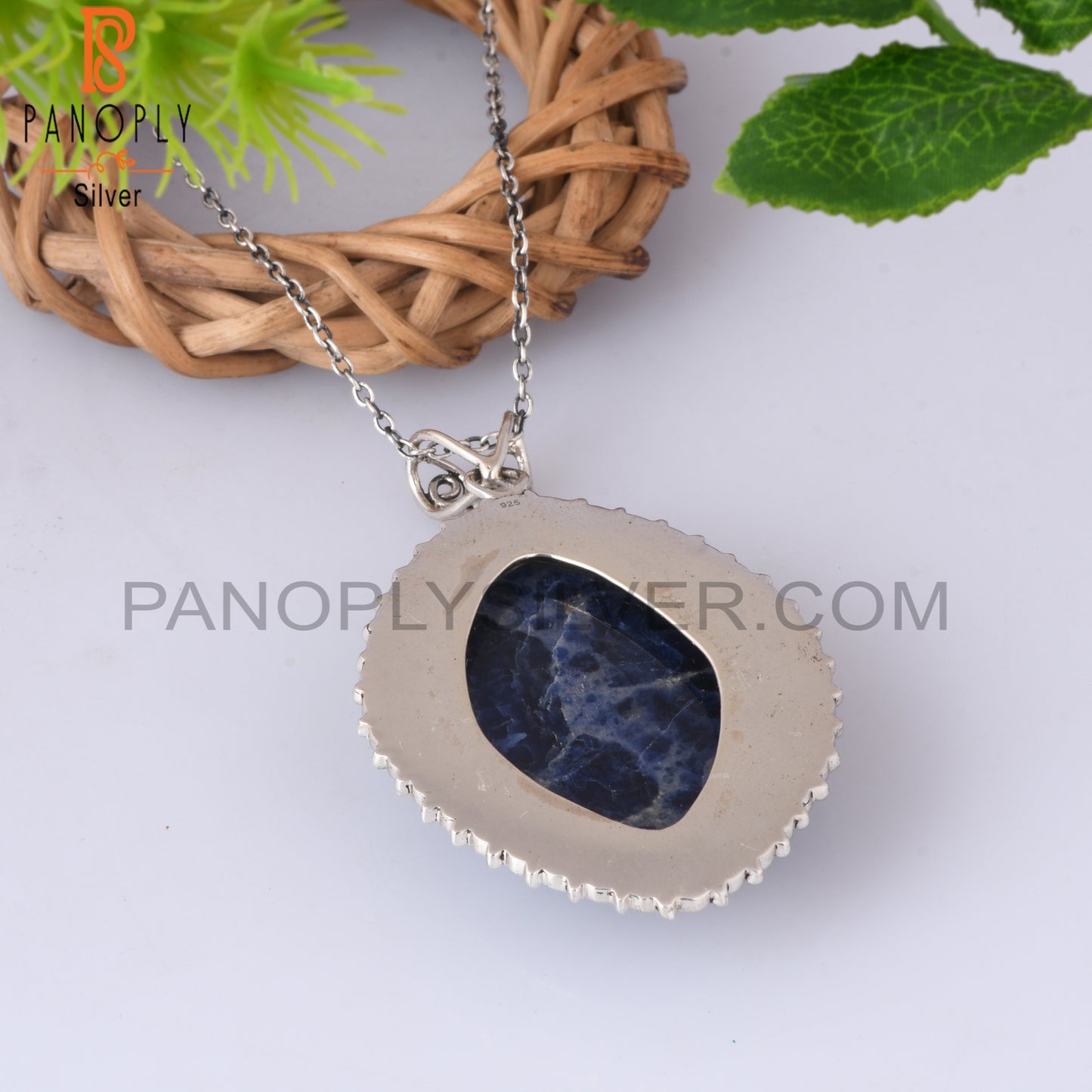 Sodalite Oval Shape 925 Sterling Silver Pendant With Chain