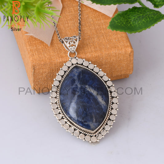 Sodalite Oval Shape 925 Sterling Silver Pendant With Chain