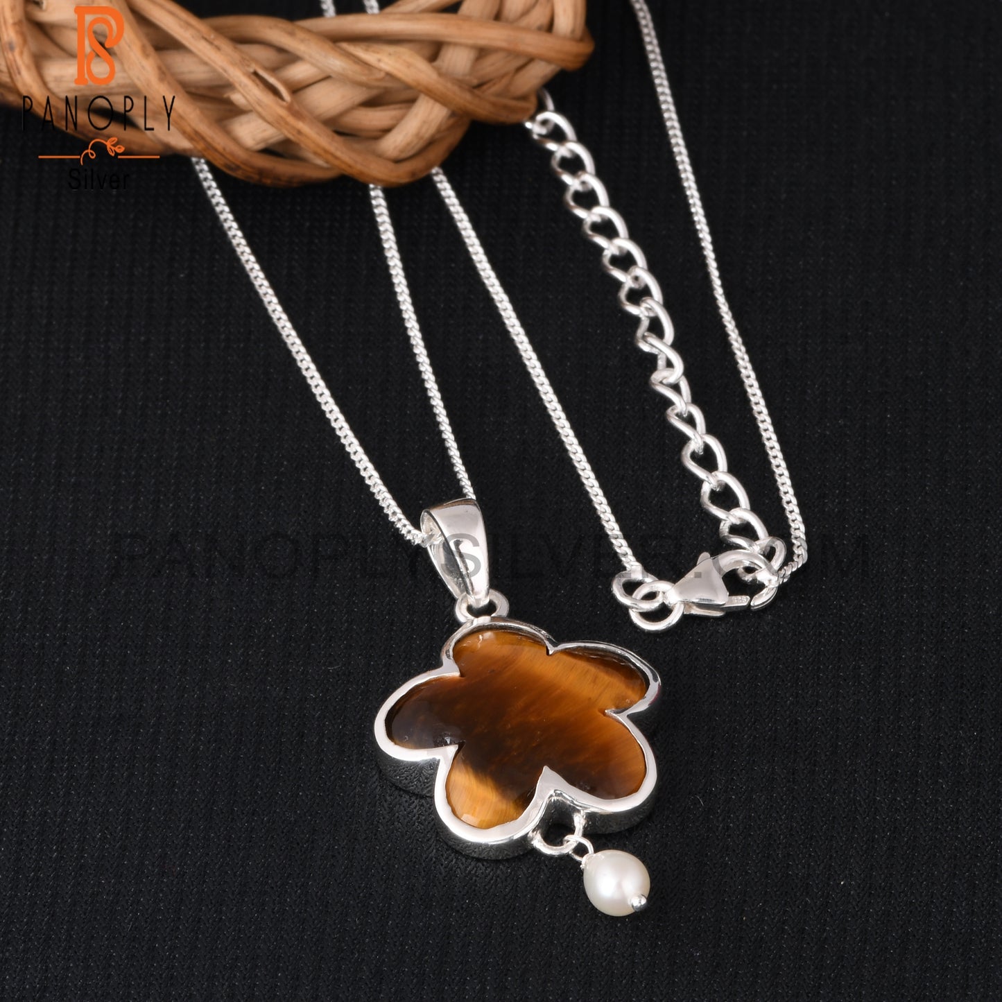 Tiger Eye Yellow 925 Sterling Silver Pendant With Chain