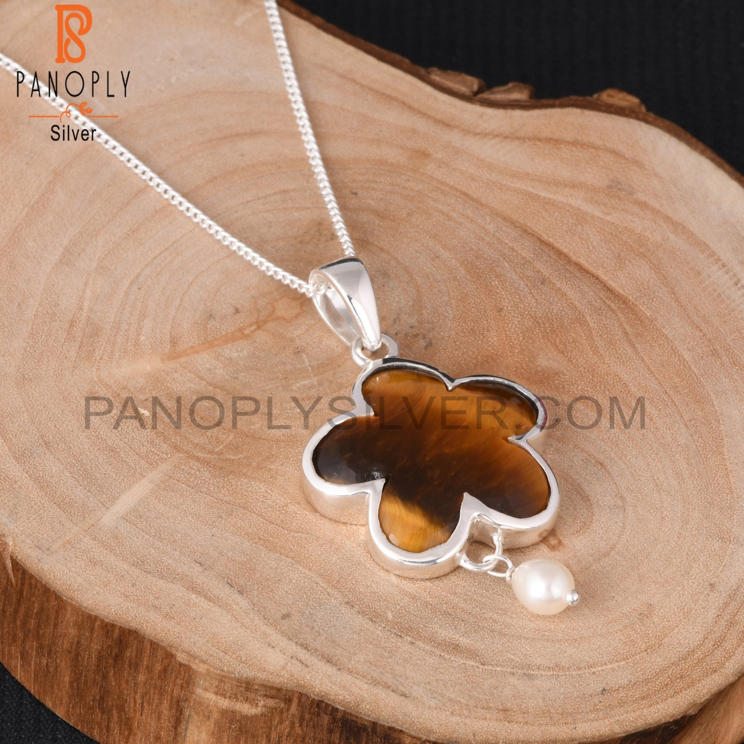 Tiger Eye Yellow 925 Sterling Silver Pendant With Chain