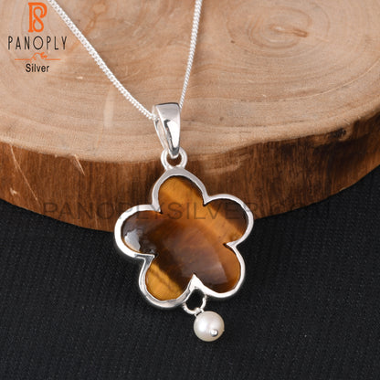 Tiger Eye Yellow 925 Sterling Silver Pendant With Chain