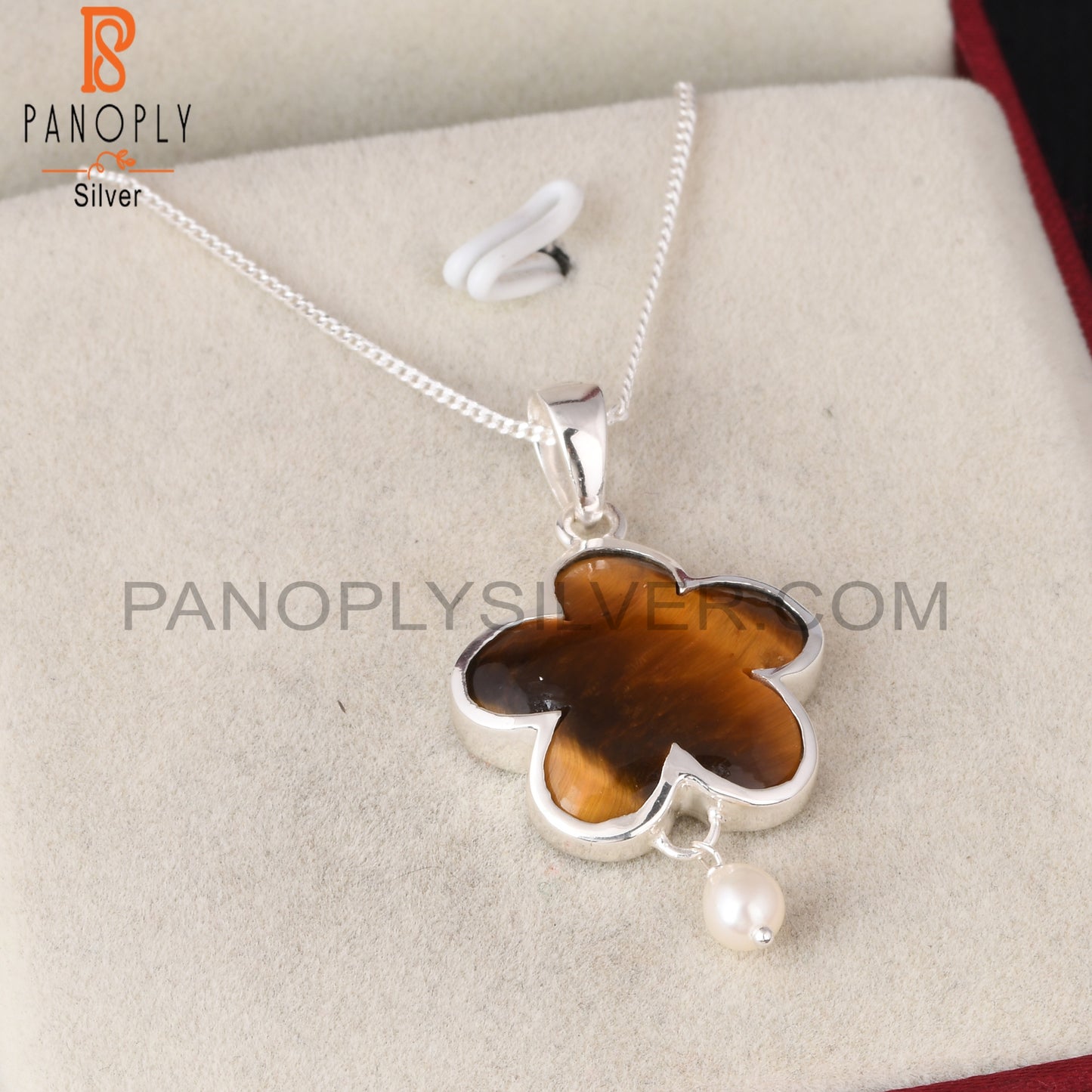 Tiger Eye Yellow 925 Sterling Silver Pendant With Chain