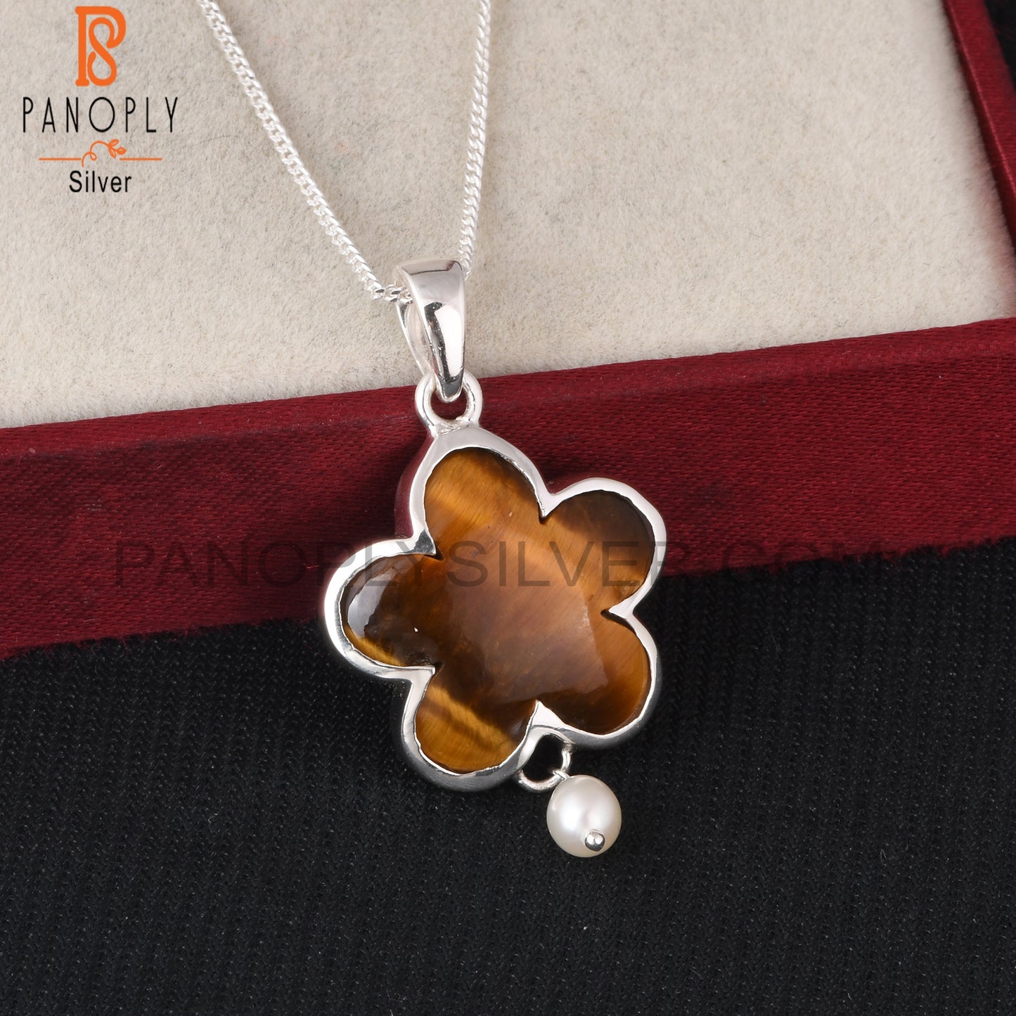 Tiger Eye Yellow 925 Sterling Silver Pendant With Chain