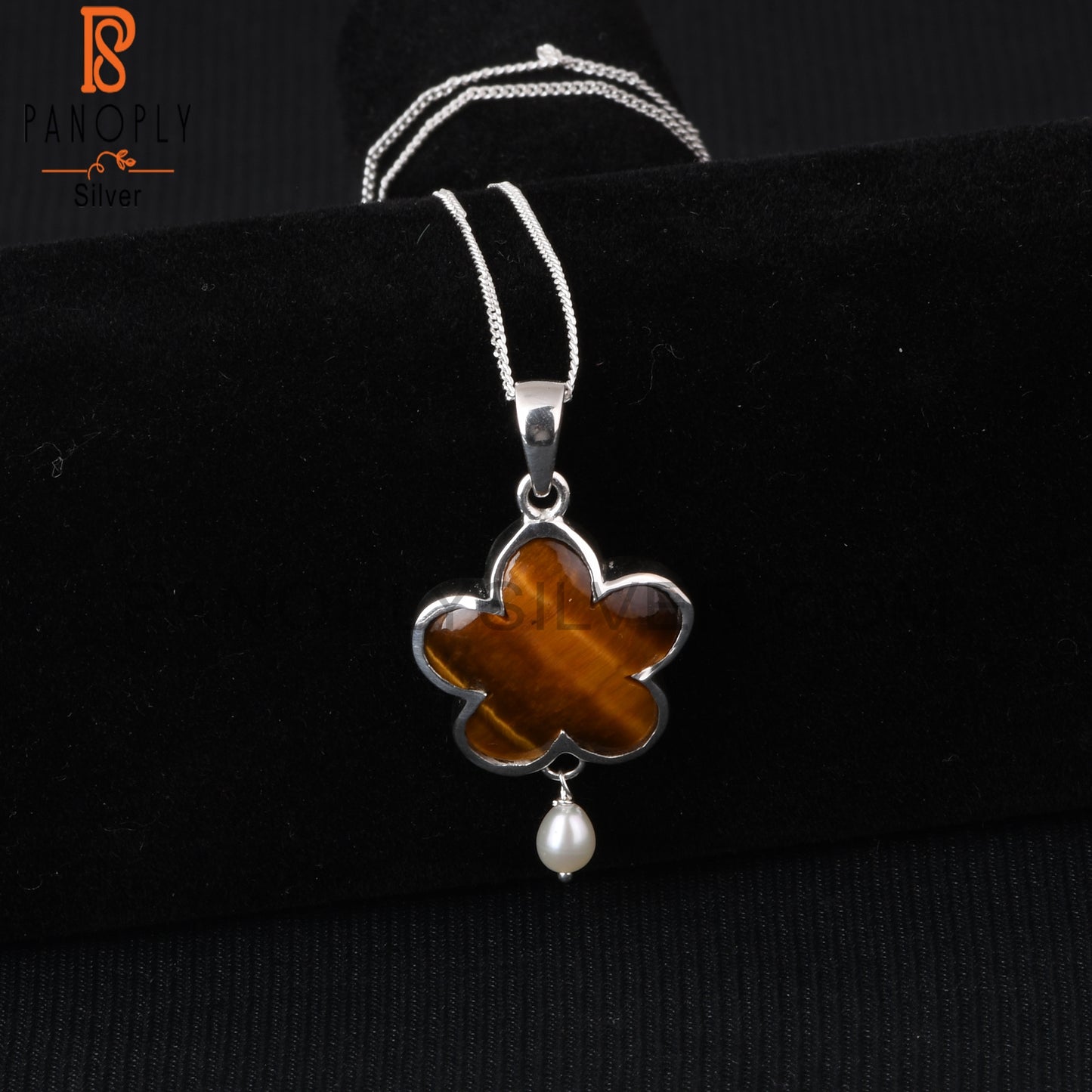 Tiger Eye Yellow 925 Sterling Silver Pendant With Chain