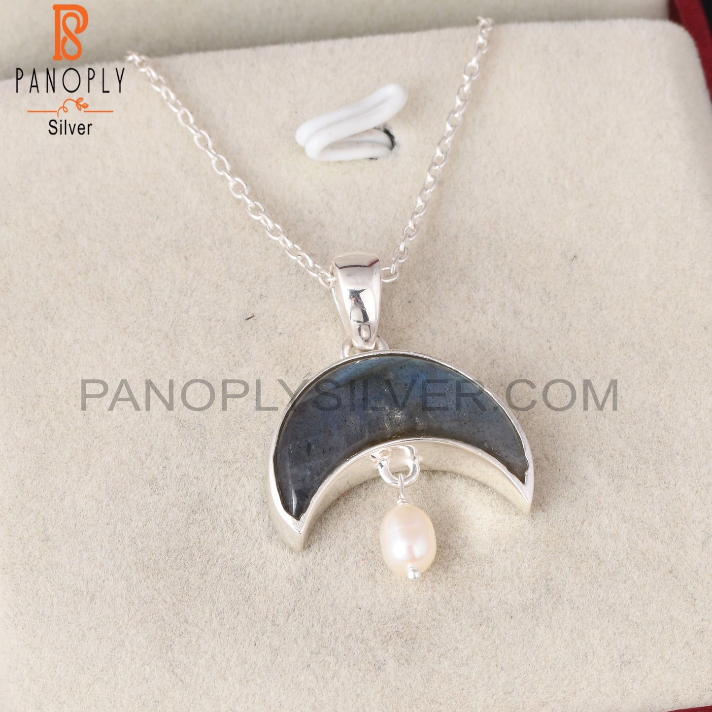 Labradorite & Pearl 925 Sterling Silver Pendant With Chain