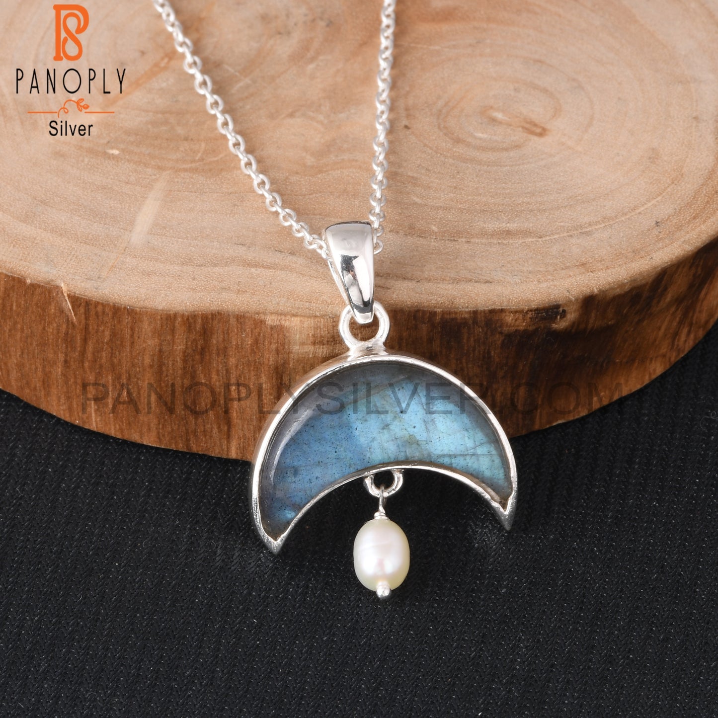 Labradorite & Pearl 925 Sterling Silver Pendant With Chain