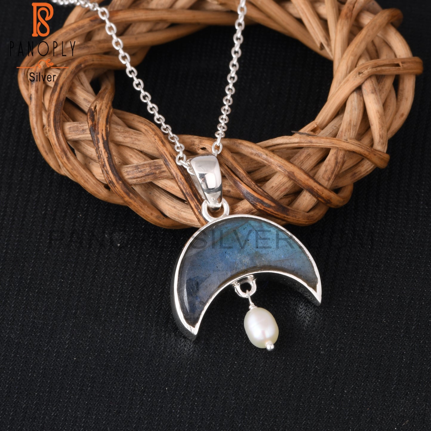Labradorite & Pearl 925 Sterling Silver Pendant With Chain