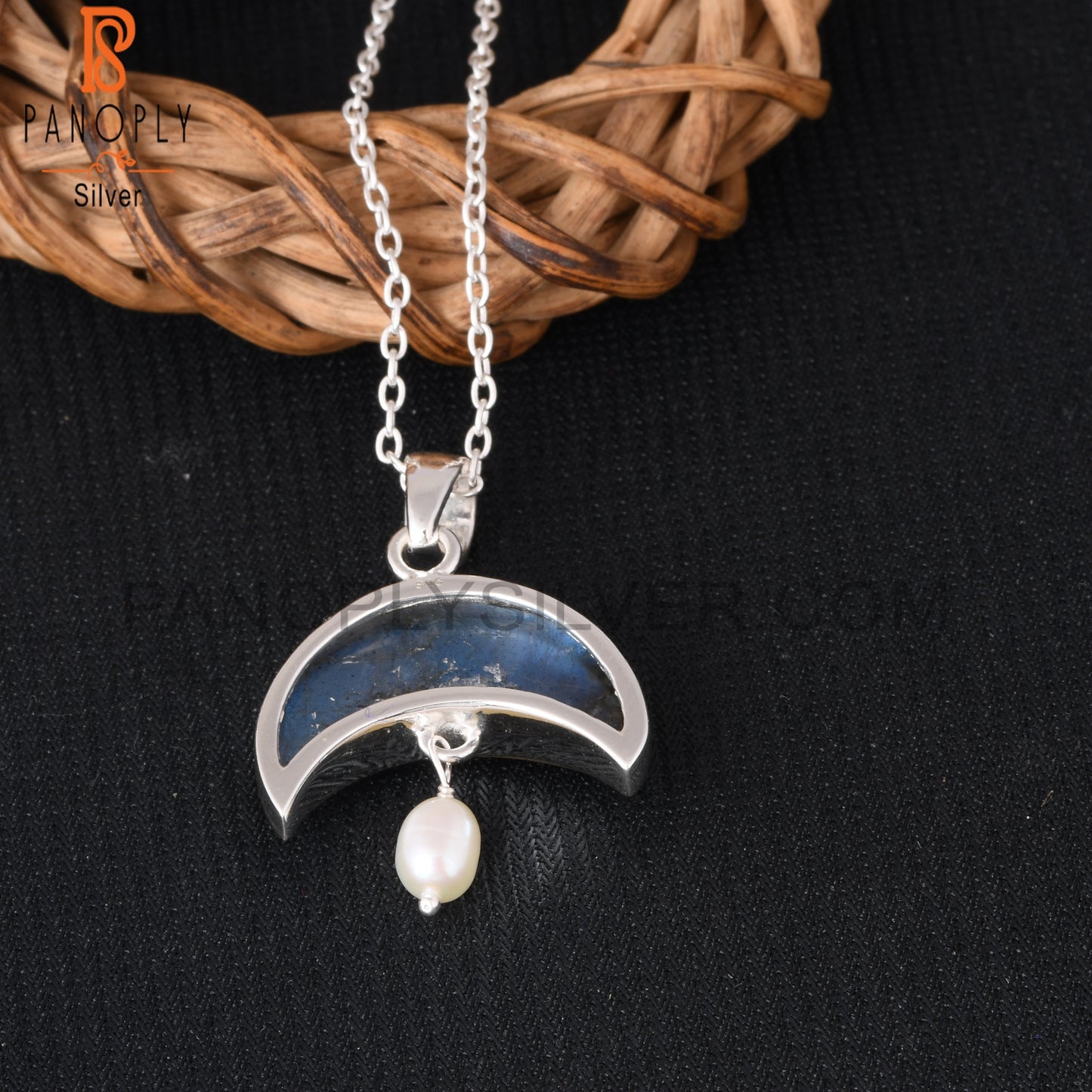 Labradorite & Pearl 925 Sterling Silver Pendant With Chain