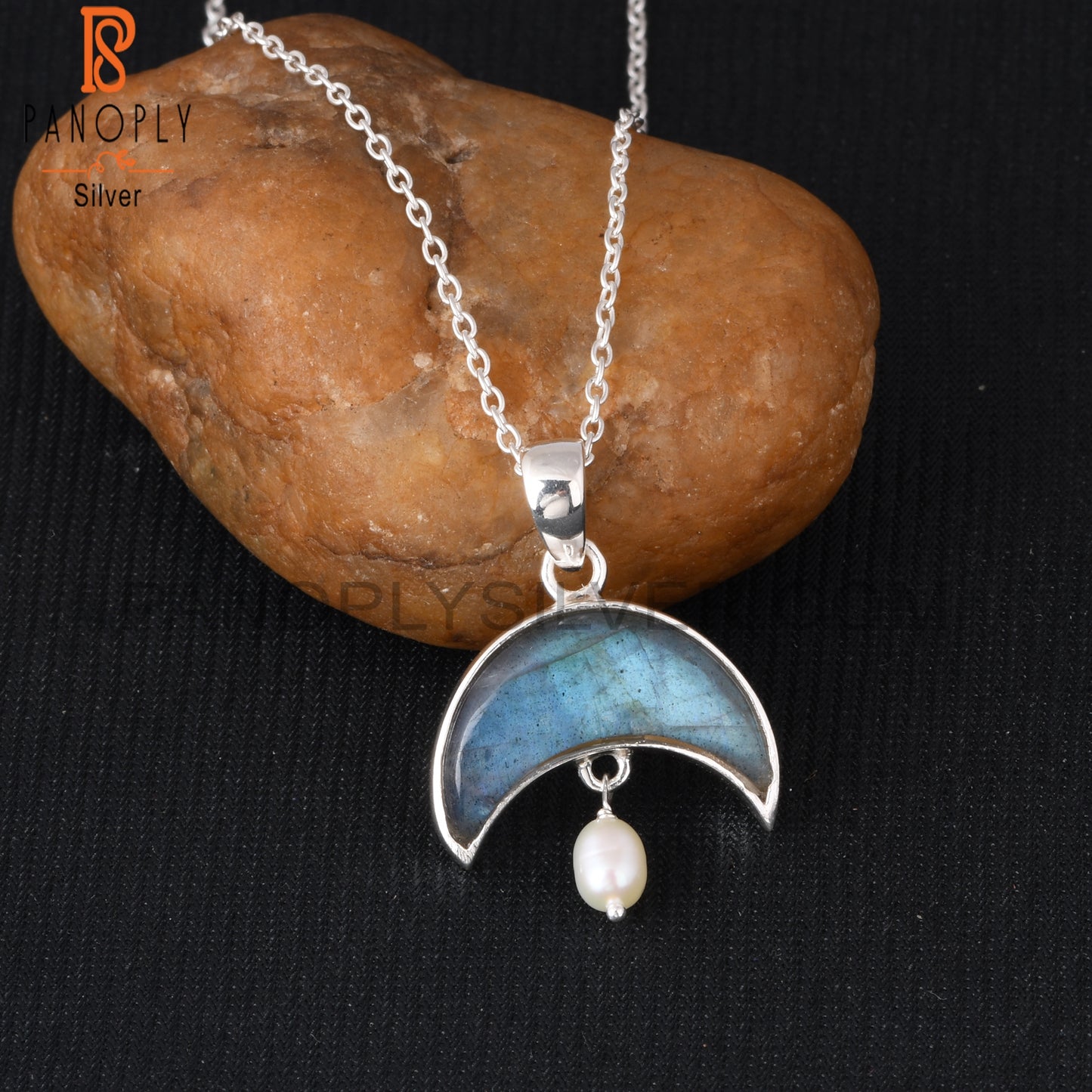 Labradorite & Pearl 925 Sterling Silver Pendant With Chain