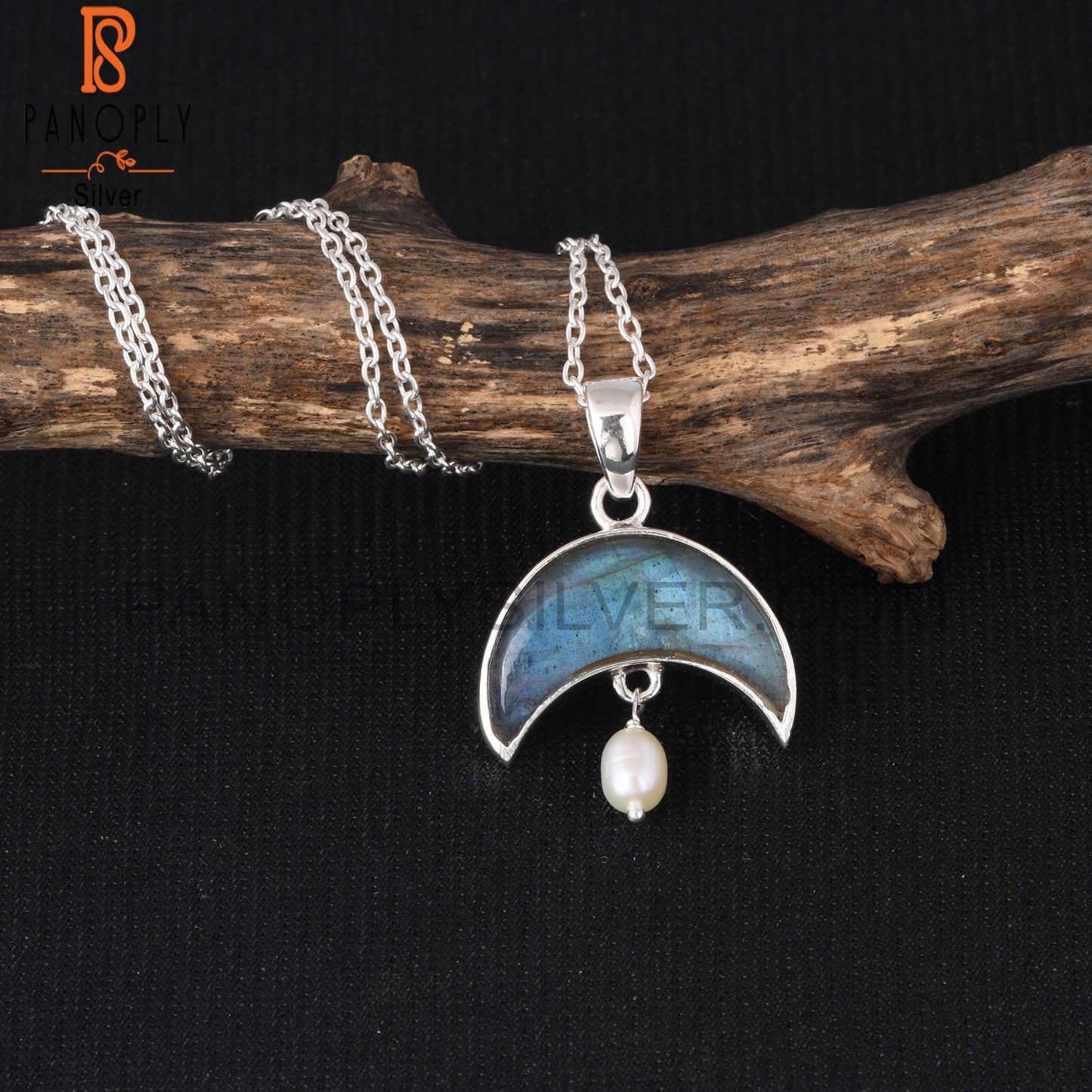 Labradorite & Pearl 925 Sterling Silver Pendant With Chain