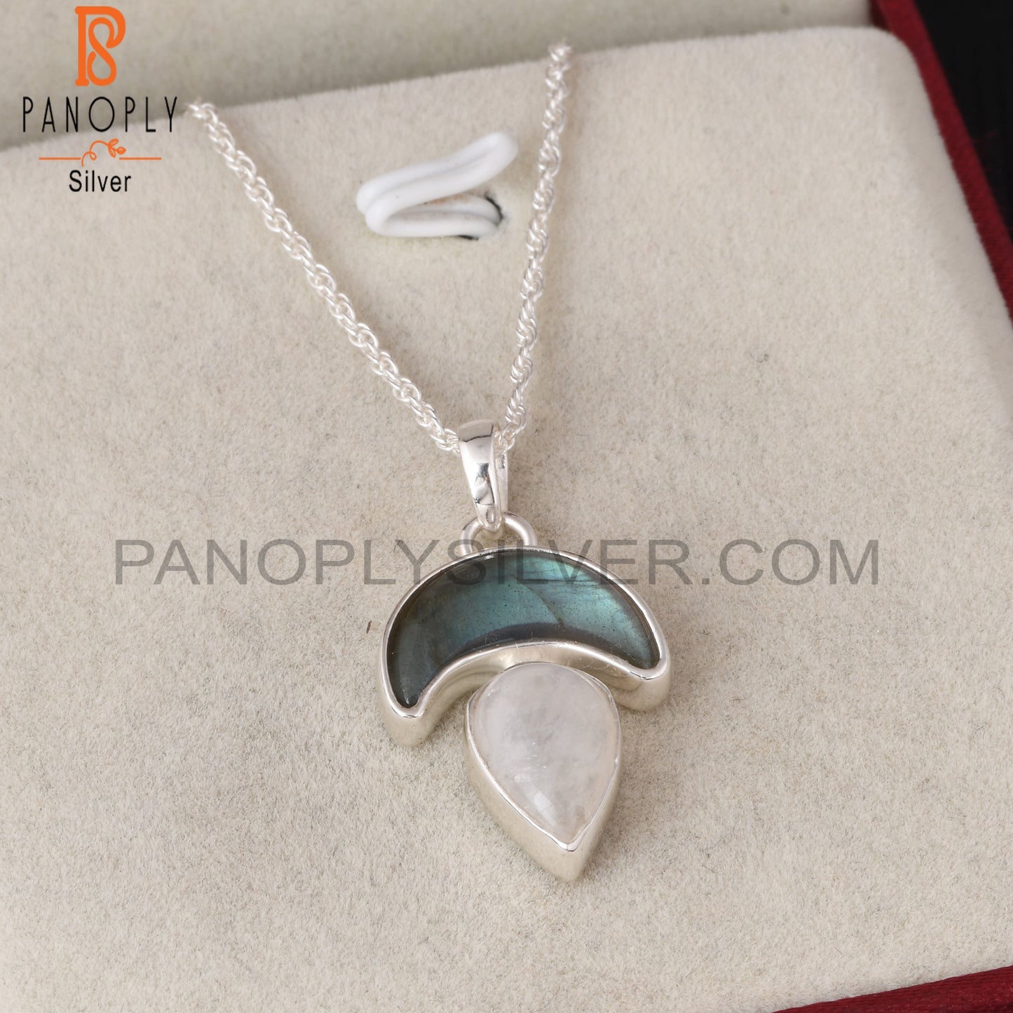 Rainbow Moonstone & Labradorite 925 Pendant With Chain
