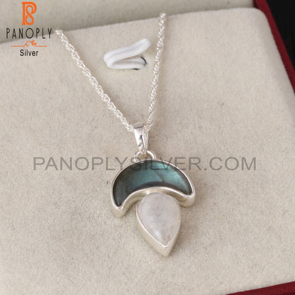 Rainbow Moonstone & Labradorite 925 Pendant With Chain