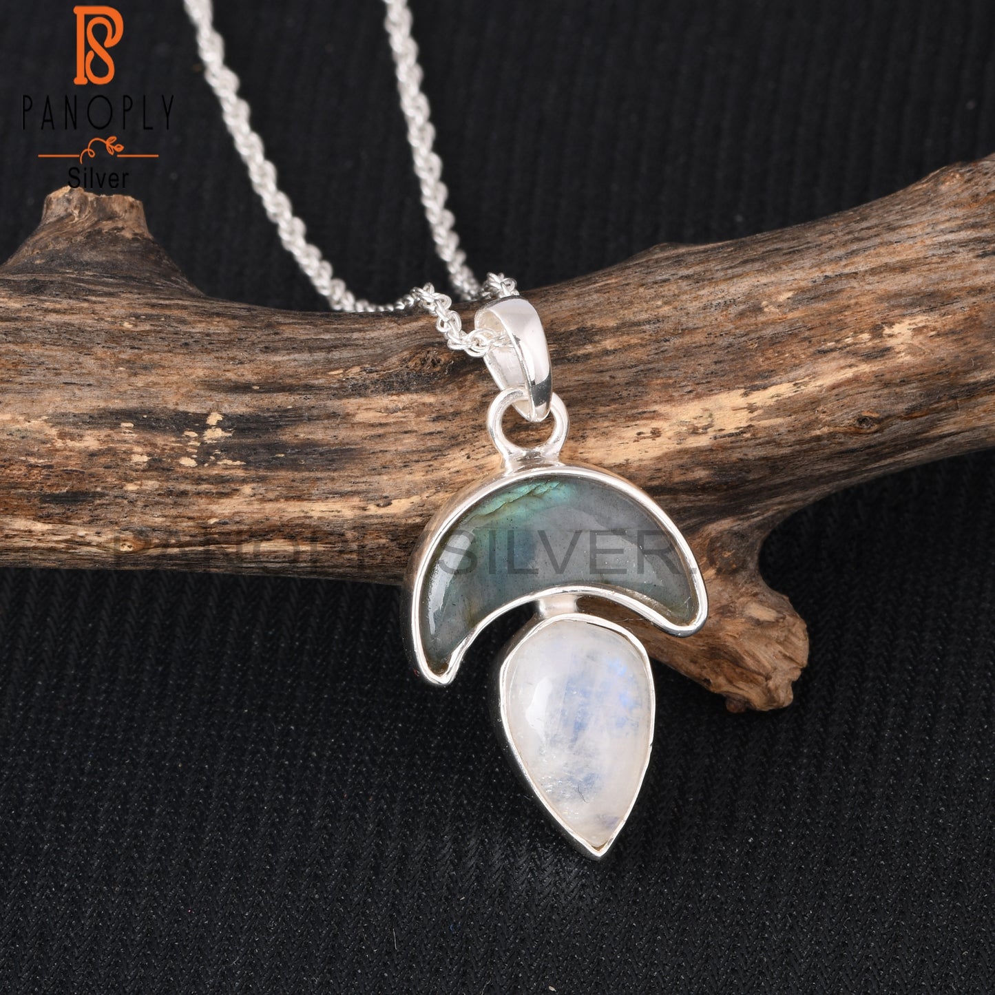 Rainbow Moonstone & Labradorite 925 Pendant With Chain