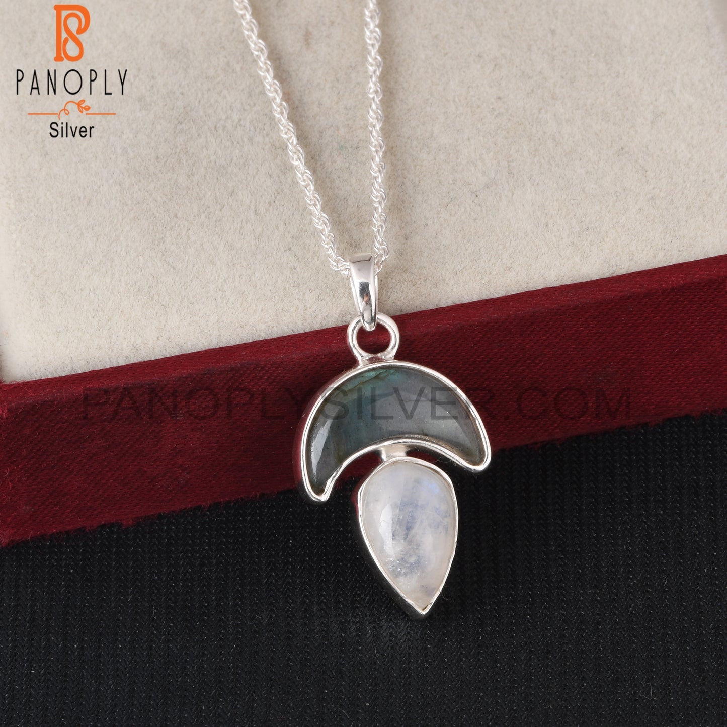 Rainbow Moonstone & Labradorite 925 Pendant With Chain