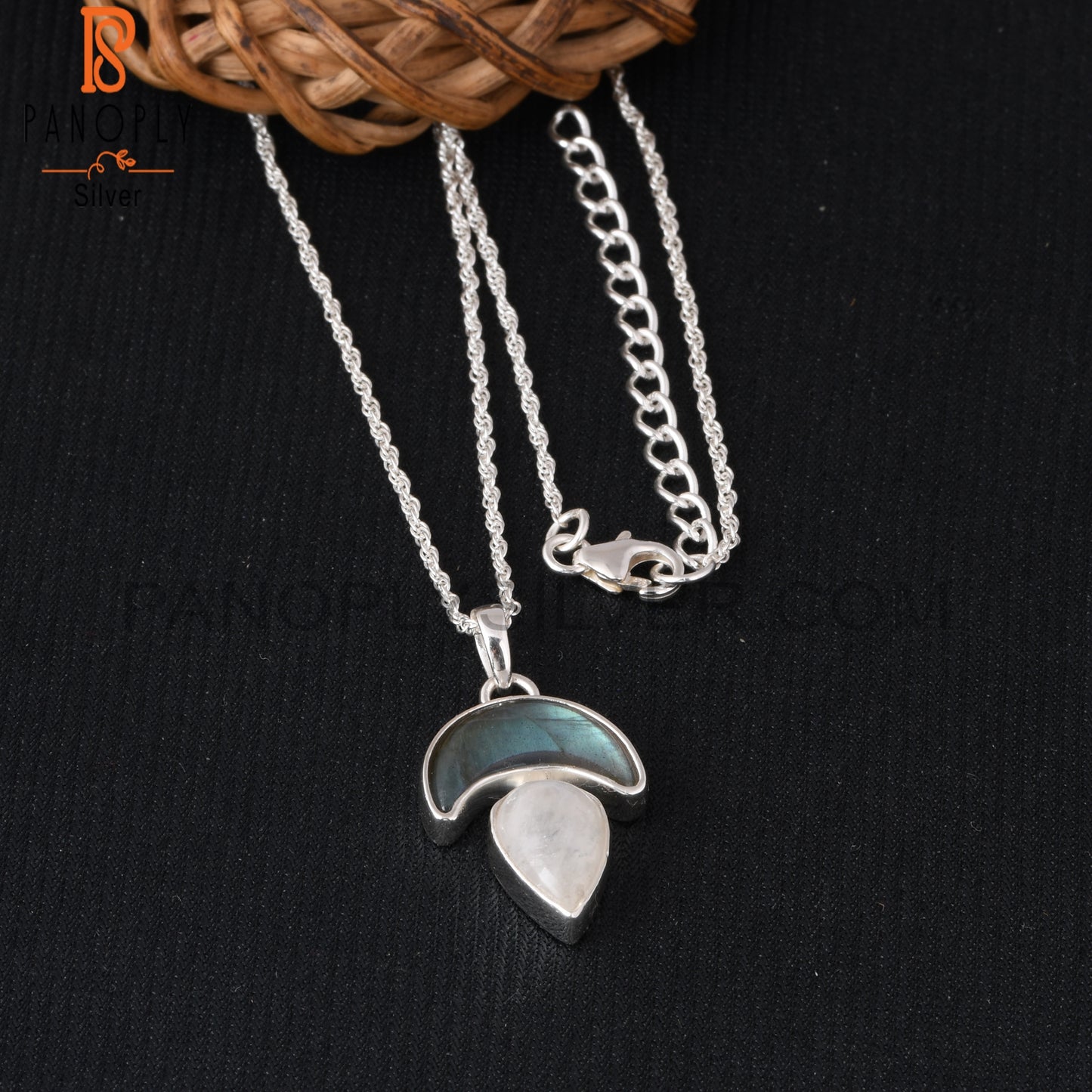 Rainbow Moonstone & Labradorite 925 Pendant With Chain