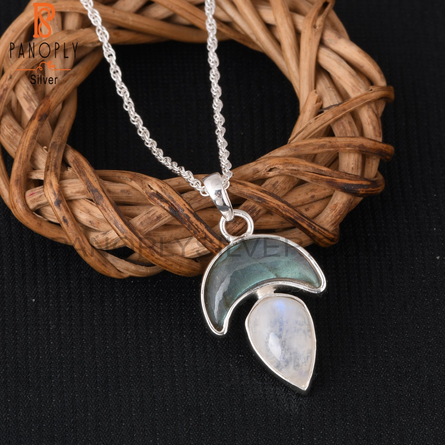 Rainbow Moonstone & Labradorite 925 Pendant With Chain