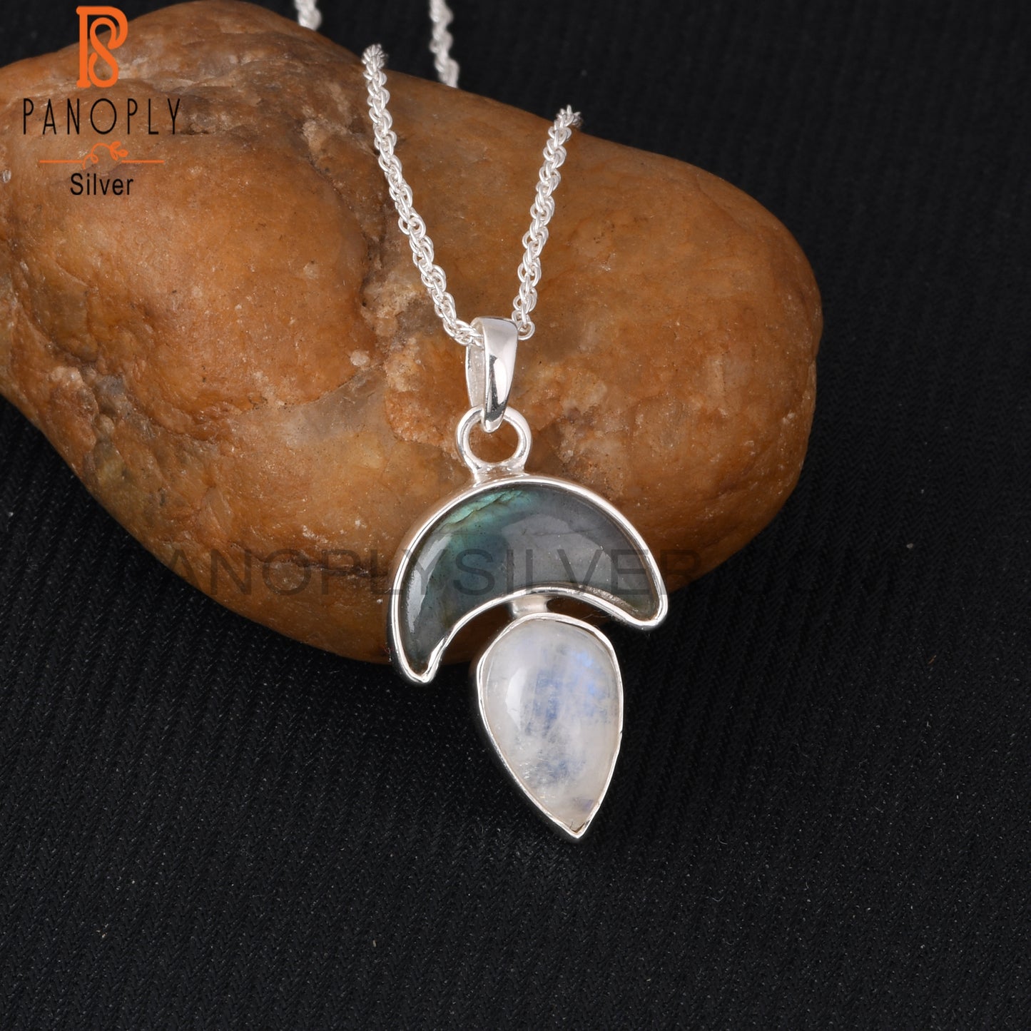 Rainbow Moonstone & Labradorite 925 Pendant With Chain
