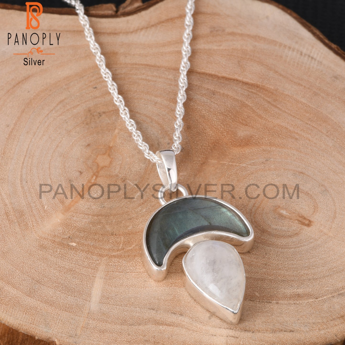 Rainbow Moonstone & Labradorite 925 Pendant With Chain