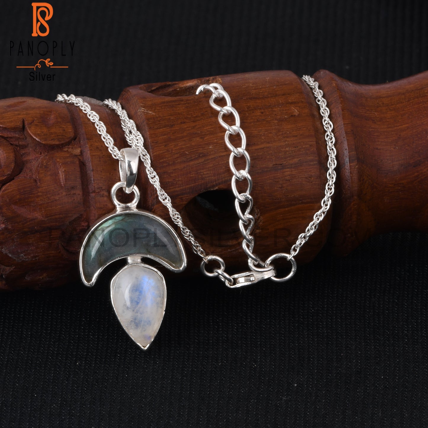 Rainbow Moonstone & Labradorite 925 Pendant With Chain