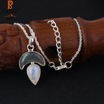 Rainbow Moonstone & Labradorite 925 Pendant With Chain