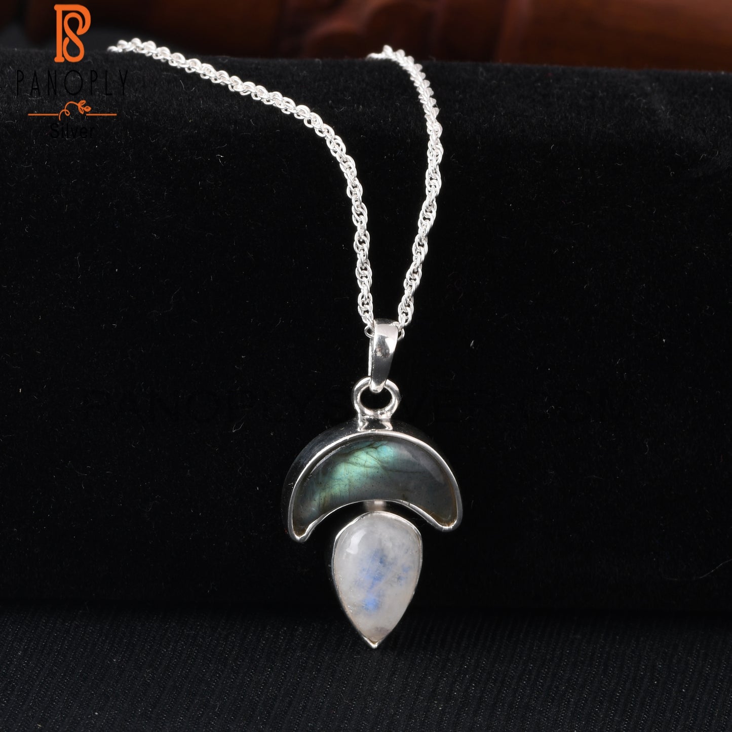 Rainbow Moonstone & Labradorite 925 Pendant With Chain