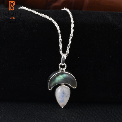 Rainbow Moonstone & Labradorite 925 Pendant With Chain
