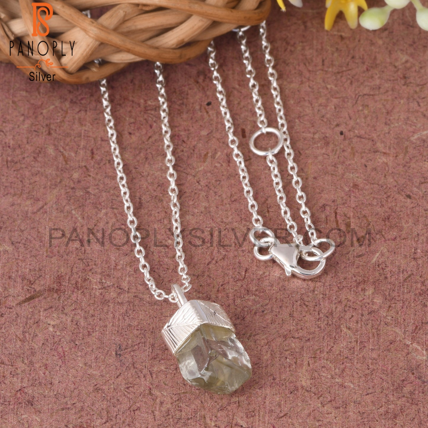 Green Amethyst 925 Sterling Silver Pendant With Chain