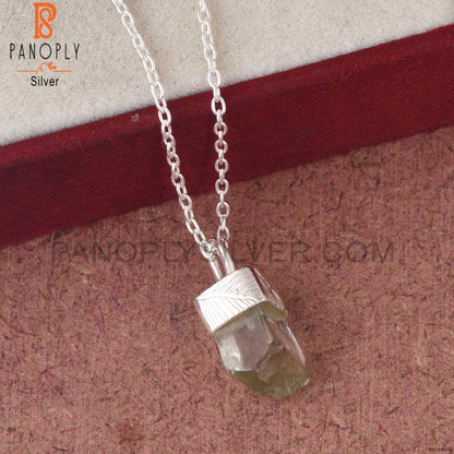 Green Amethyst 925 Sterling Silver Pendant With Chain