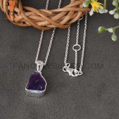 Amethyst Rough 925 Silver Purple Neckalces Pendant