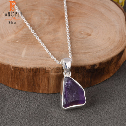 Amethyst Rough 925 Silver Purple Neckalces Pendant